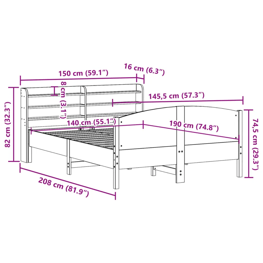 Cadre de lit sans matelas cire marron 140x190cm bois pin massif - 12