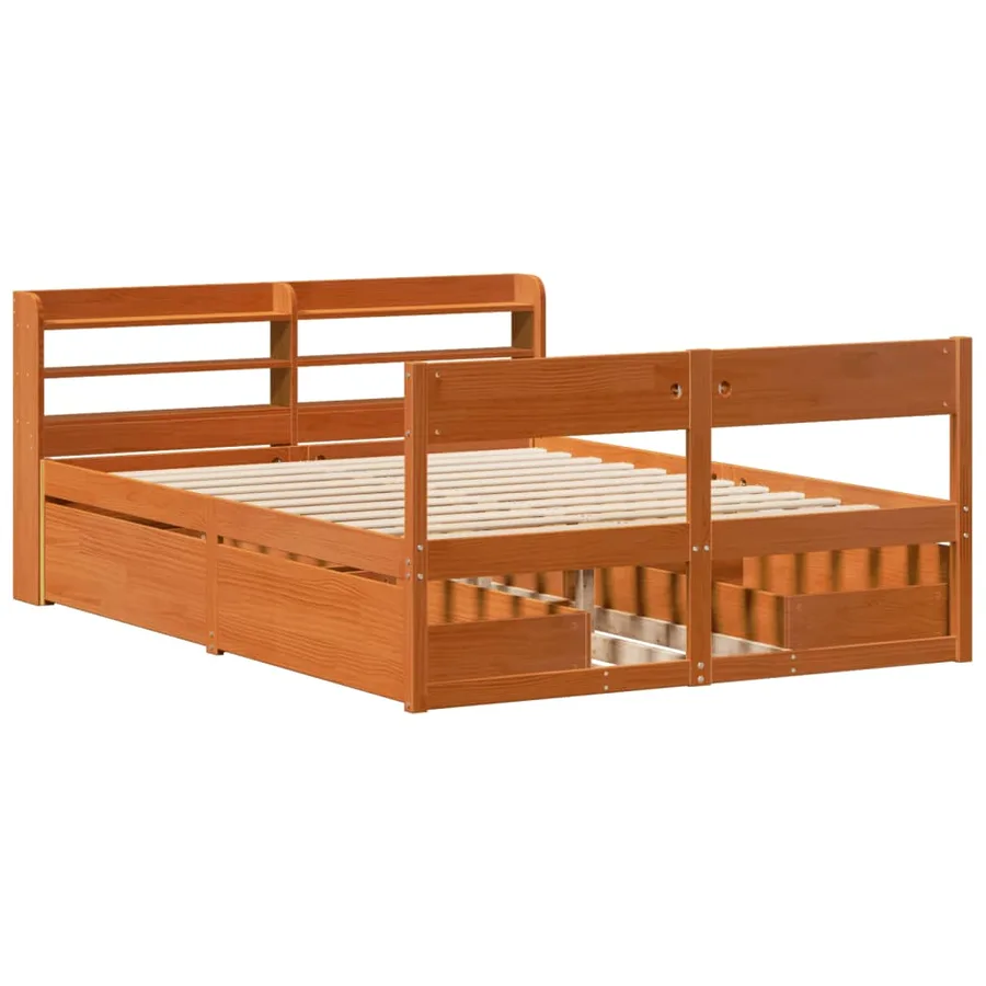 Cadre de lit sans matelas cire marron 140x200cm bois pin massif - 3
