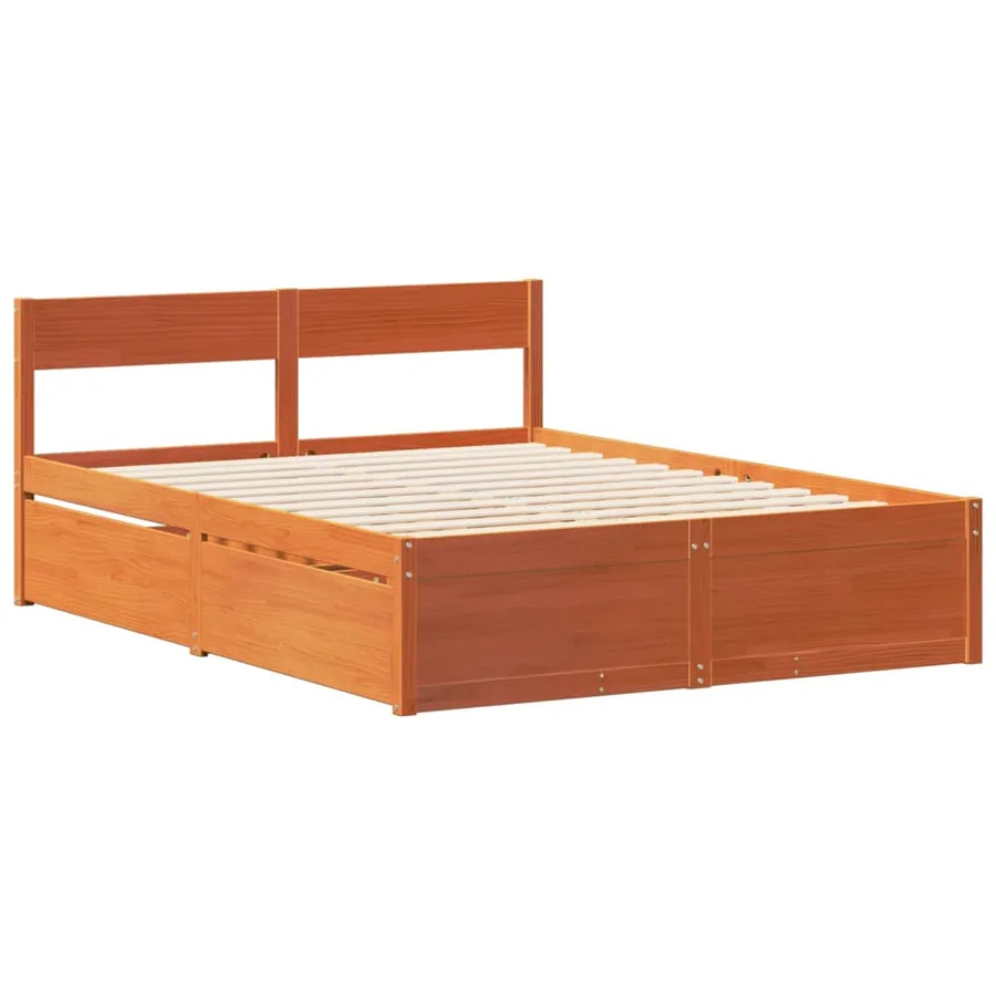 Cadre de lit sans matelas cire marron 140x200cm bois pin massif - 5