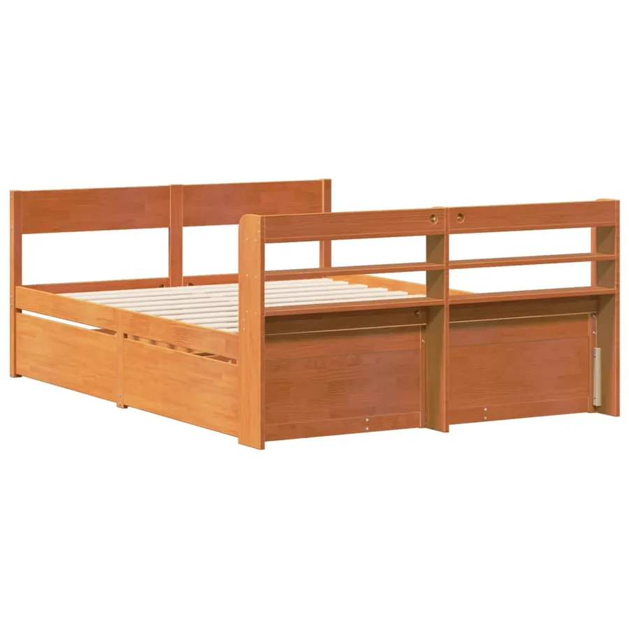 Cadre de lit sans matelas cire marron 140x200cm bois pin massif - 8