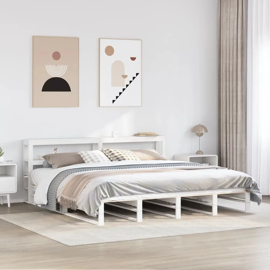 Cadre de lit sans matelas blanc 200x200 cm bois massif de pin