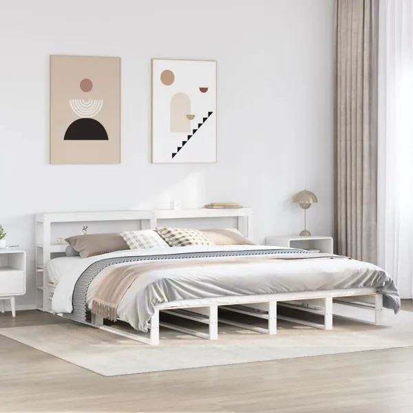 Cadre de lit sans matelas blanc 200x200 cm bois massif de pin