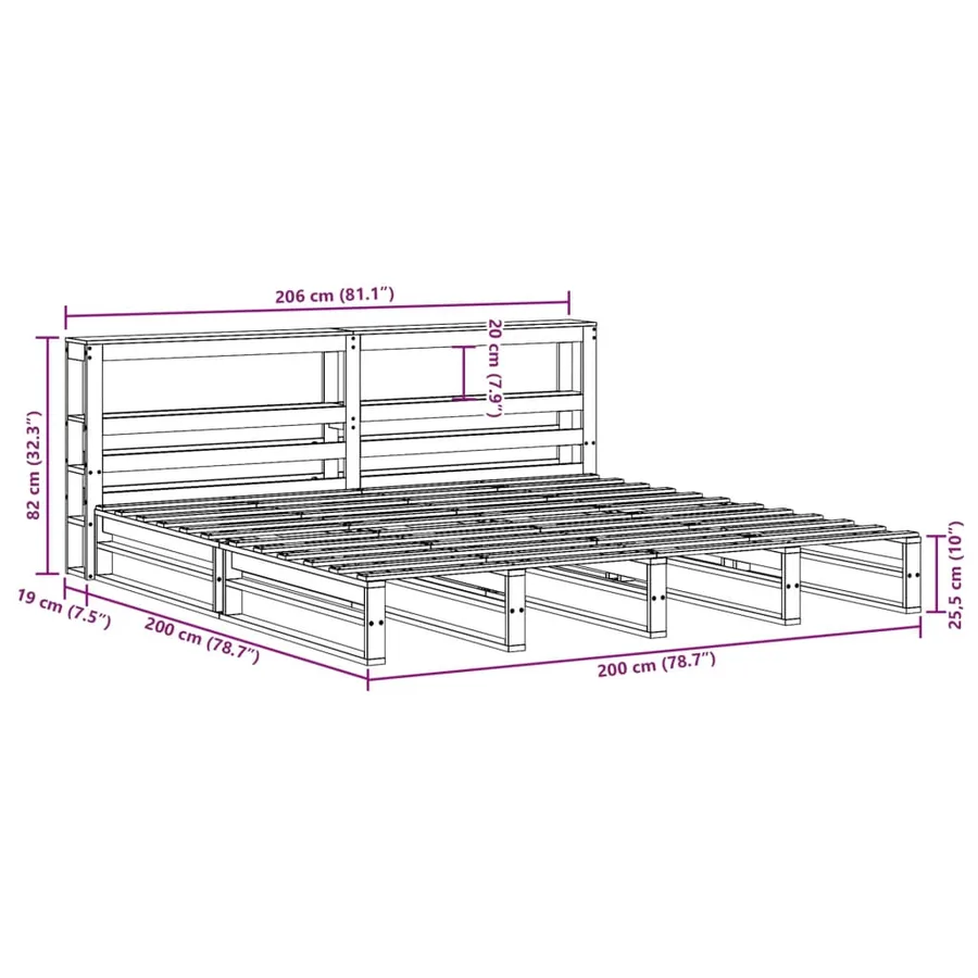 Cadre de lit sans matelas blanc 200x200 cm bois massif de pin - 13