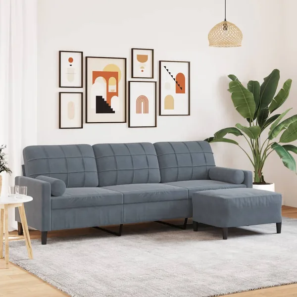 Canapé à 3 places avec repose-pieds Gris foncé 210 cm Velours