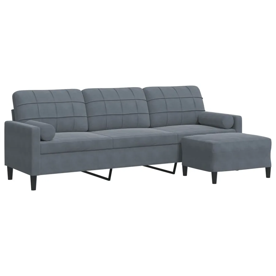 Canapé à 3 places avec repose-pieds Gris foncé 210 cm Velours - 2