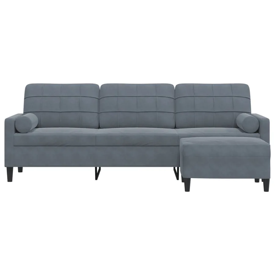 Canapé à 3 places avec repose-pieds Gris foncé 210 cm Velours - 3