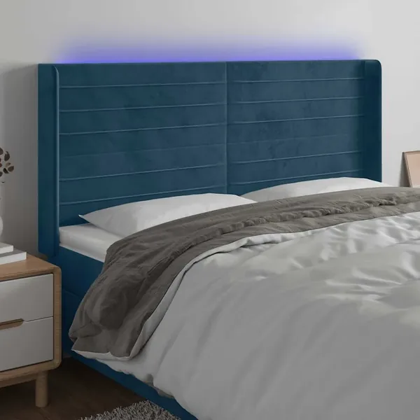 Tête de lit à LED Bleu foncé 183x16x118/128 cm Velours