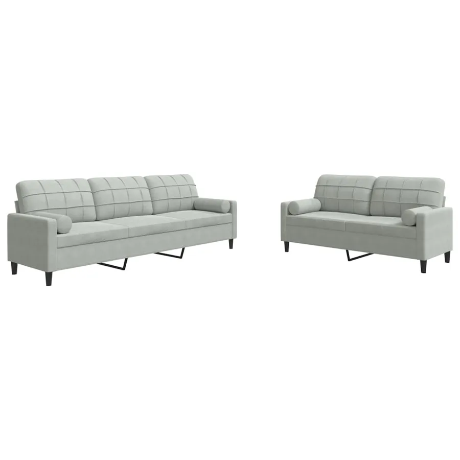 Ensemble de canapés 2 pcs et coussins et traversins velours - 2