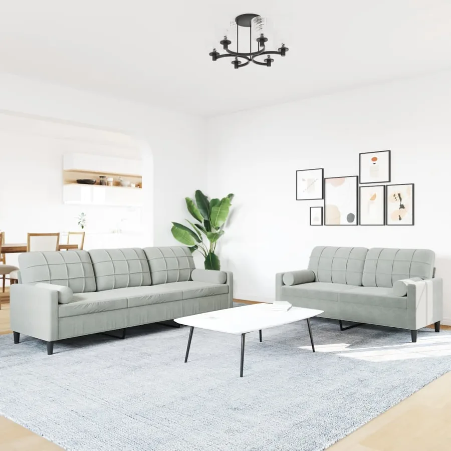 Ensemble de canapés 2 pcs et coussins et traversins velours - 3
