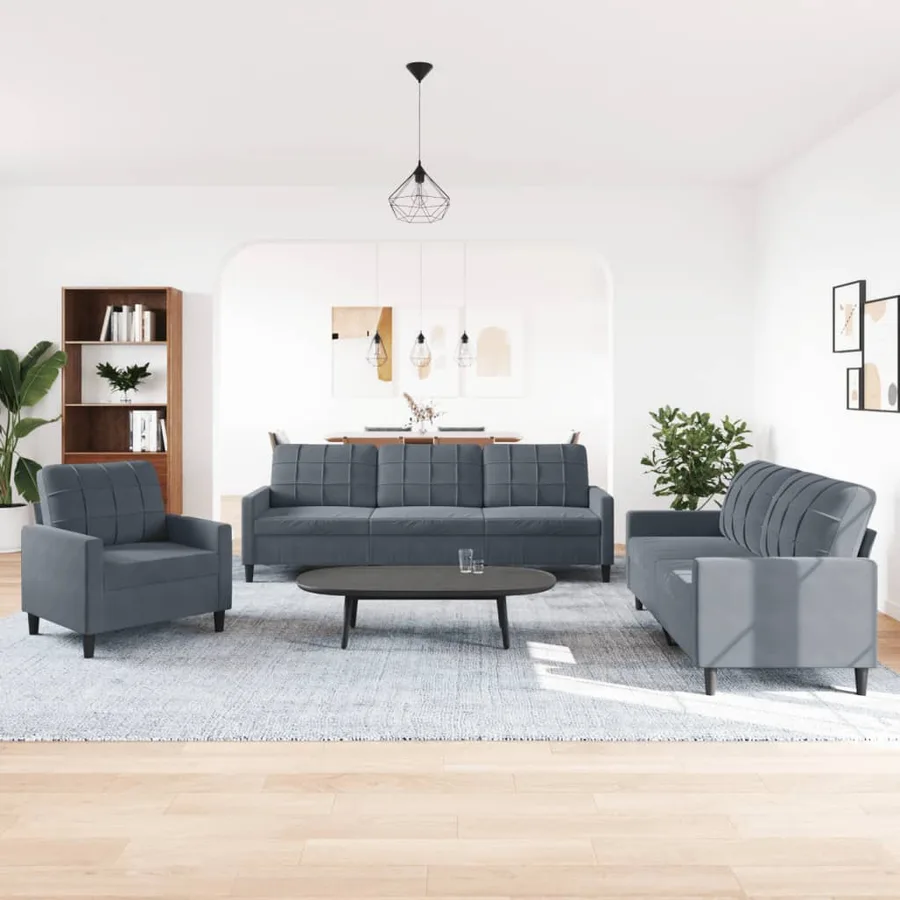 Ensemble de canapés 3 pcs avec coussins Gris foncé Velours - 3