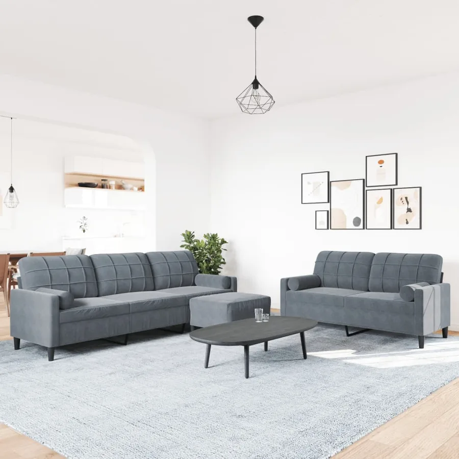 Ensemble de canapés 3 pcs avec coussins et traversins velours - 3