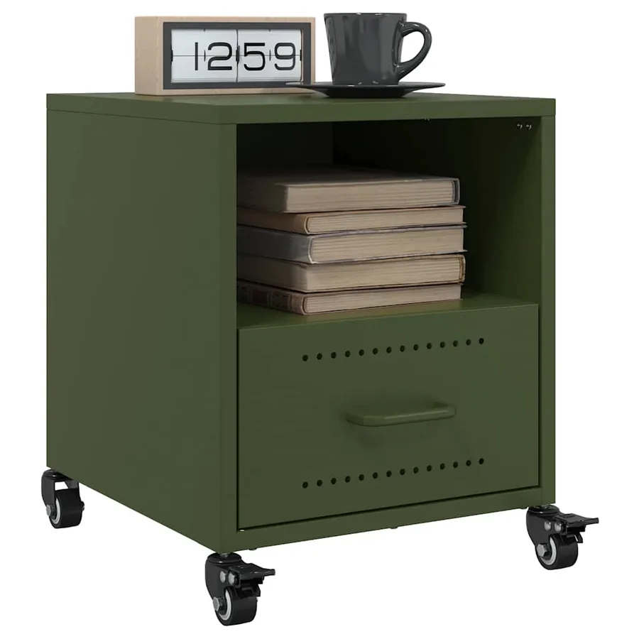 Table de chevet vert olive 36x39x43,5 cm acier - 4
