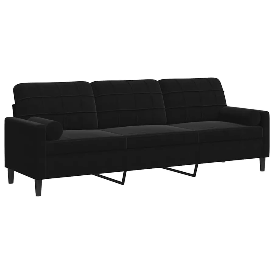 Canapé 3 places avec oreillers décoratifs noir 210 cm velours - 2