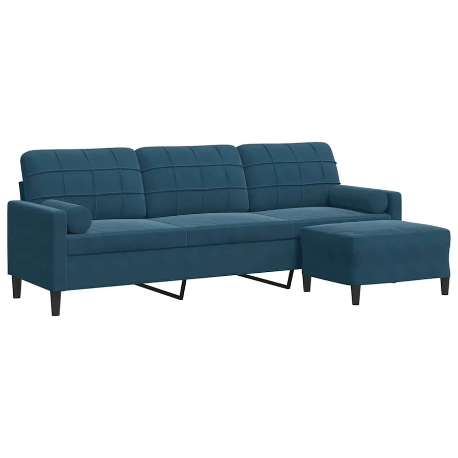Canapé à 3 places avec repose-pieds Bleu 210 cm Velours - 2