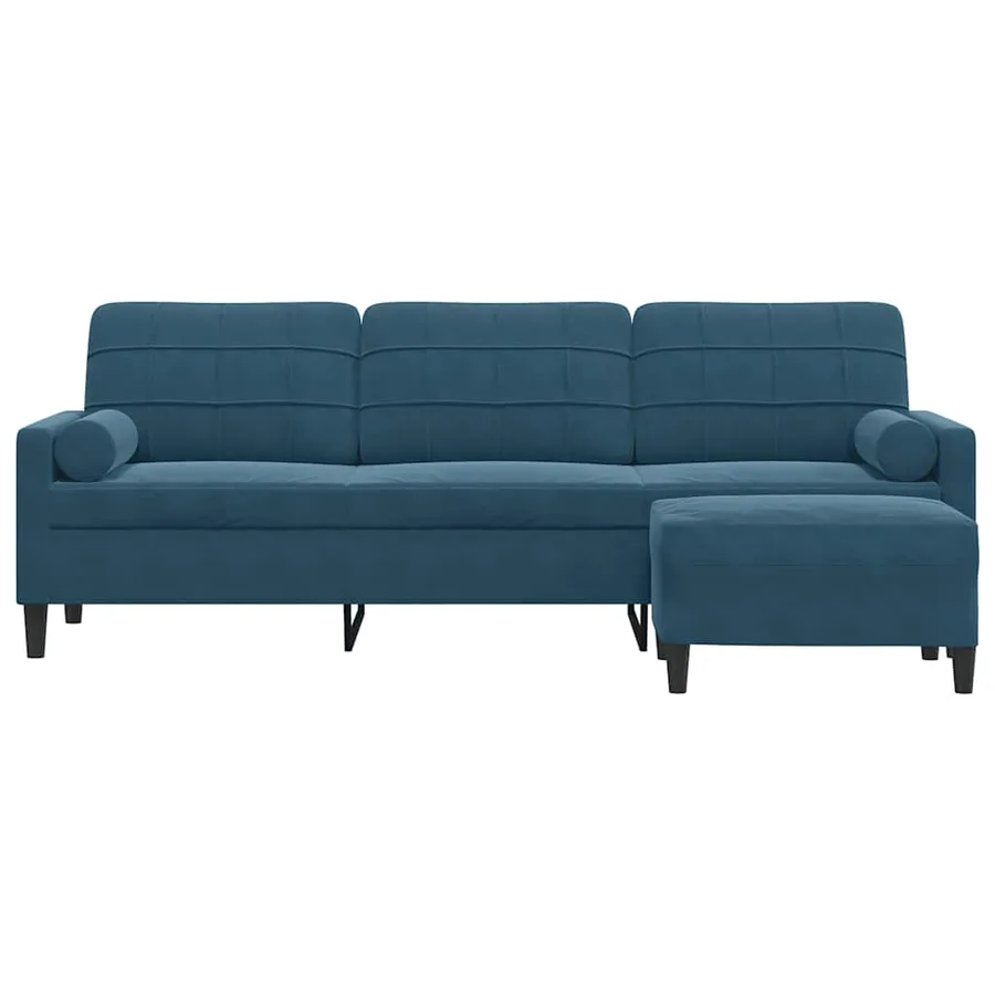 Canapé à 3 places avec repose-pieds Bleu 210 cm Velours - 3