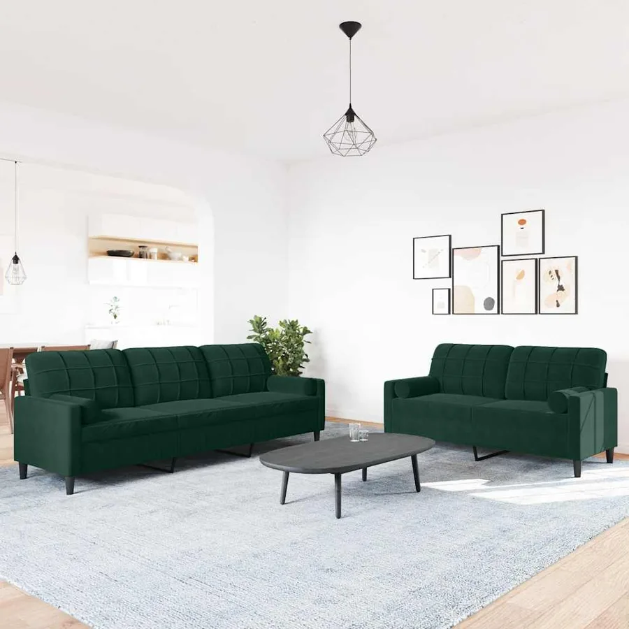 Ensemble de canapés 2 pcs avec coussins et traversins velours - 3