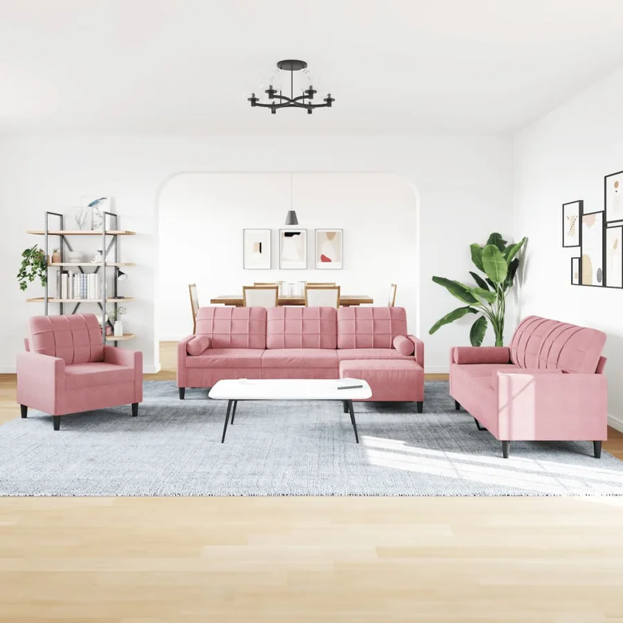 Ensemble de canapés 4pcs et coussins et traversins rose velours - 3