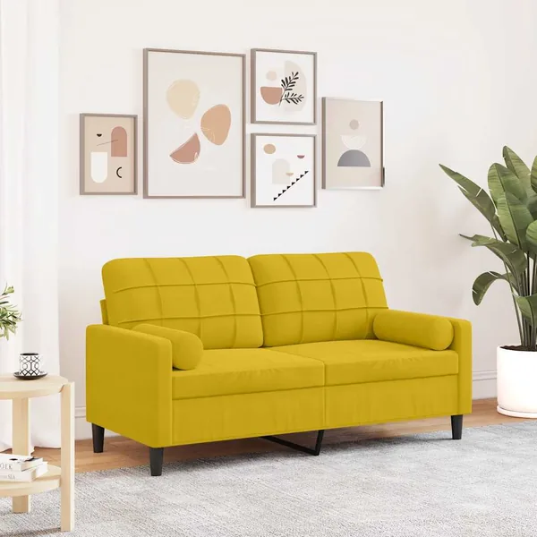 Canapé 2 places avec oreillers décoratifs jaune 140 cm velours