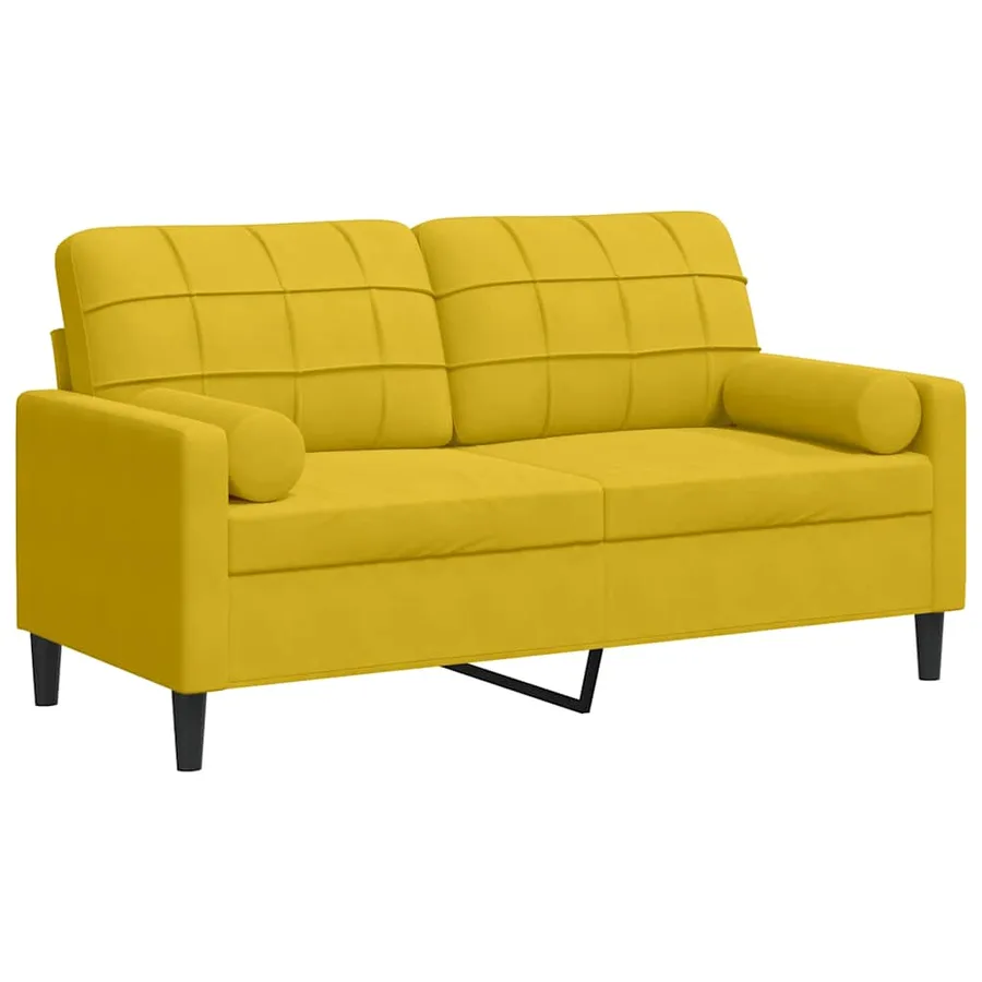 Canapé 2 places avec oreillers décoratifs jaune 140 cm velours - 2