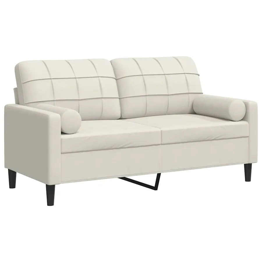 Canapé 2 places avec oreillers décoratifs crème 140 cm velours - 2