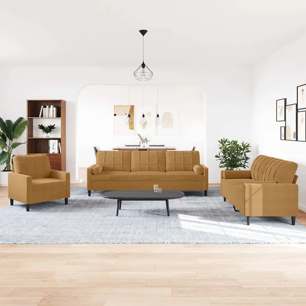 Ensemble de canapés 3 pcs avec coussins et traversins velours