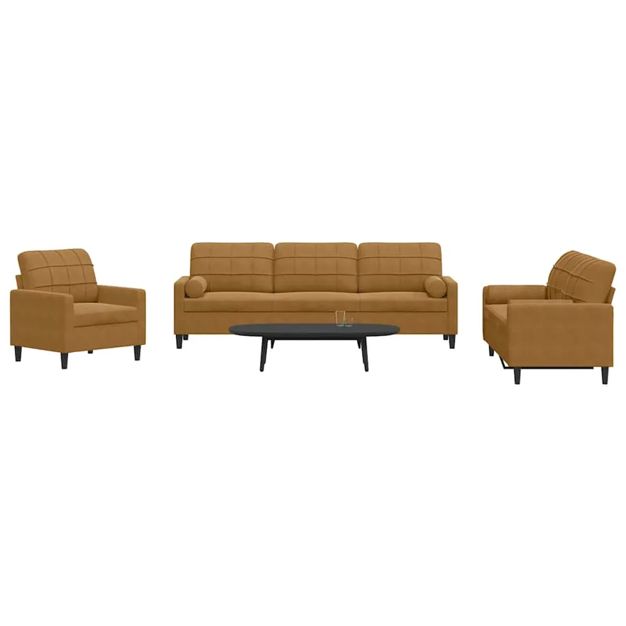 Ensemble de canapés 3 pcs avec coussins et traversins velours - 3