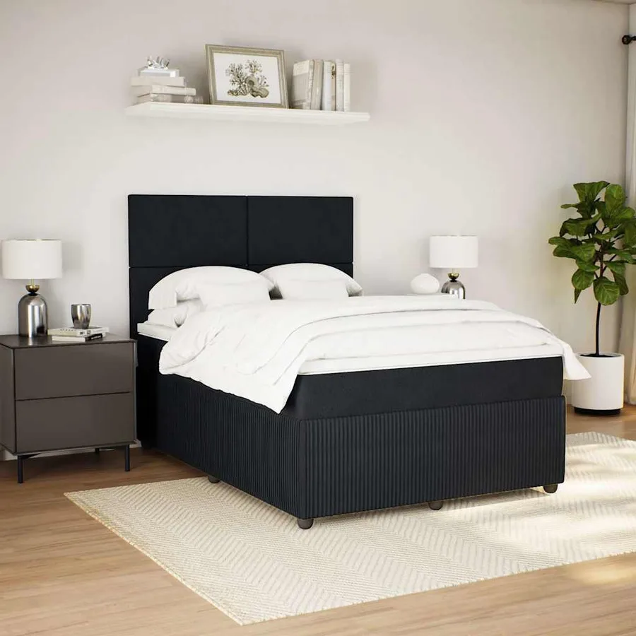 Sommier à lattes de lit avec matelas Noir 140x200 cm Velours - 5