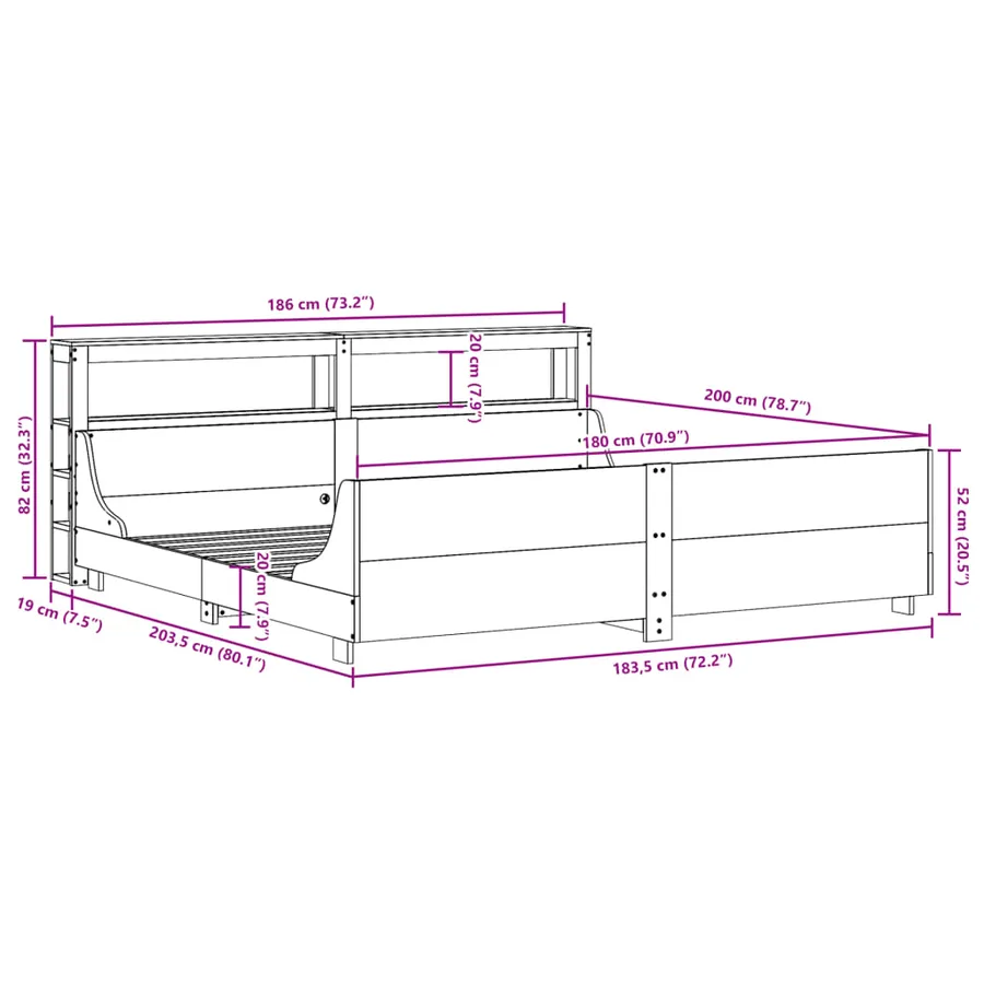Cadre de lit sans matelas 180x200 cm bois massif de pin - 12