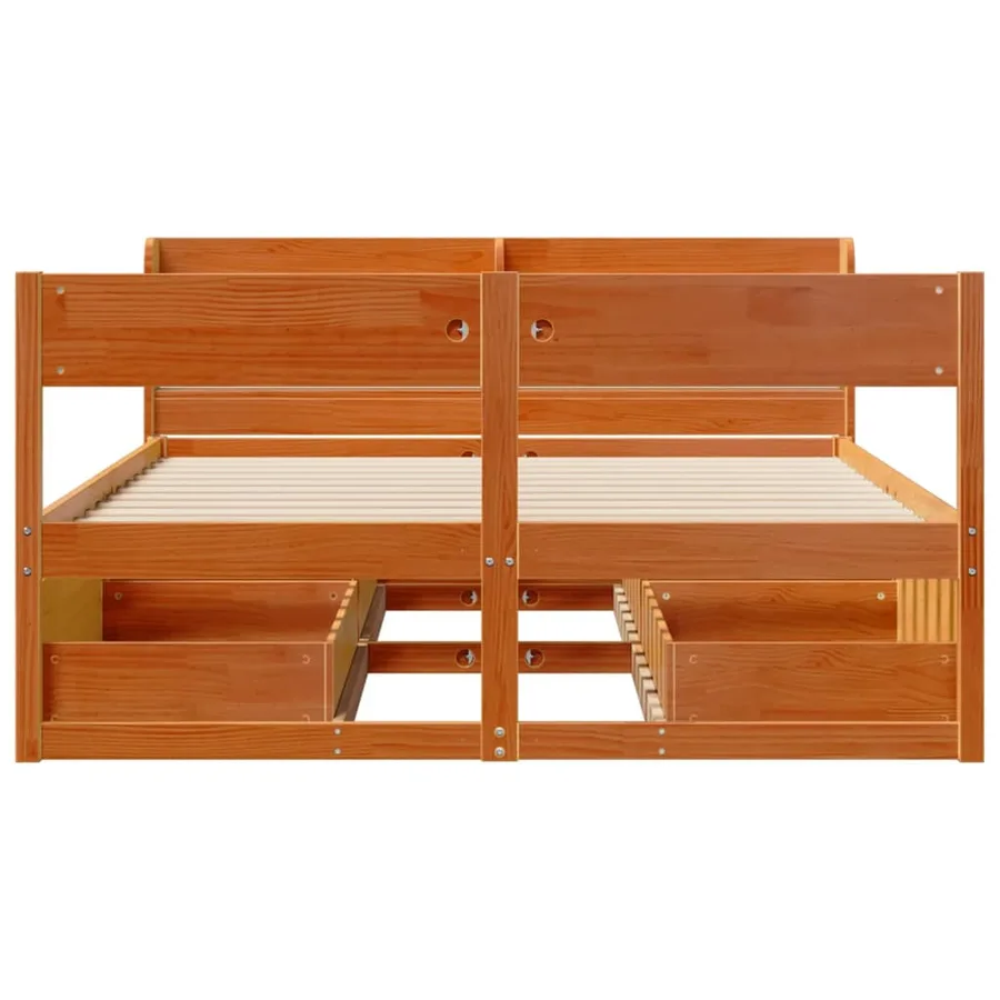 Cadre de lit sans matelas cire marron 135x190cm bois pin massif - 4