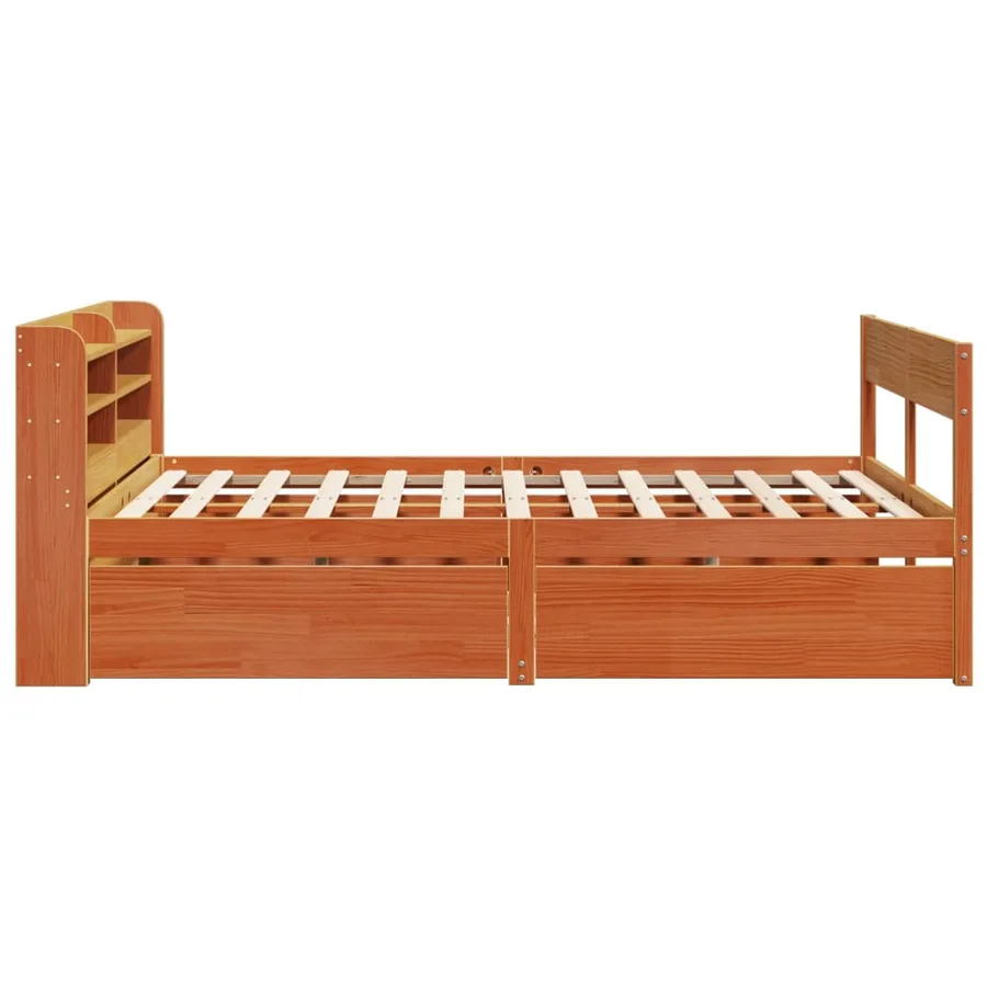 Cadre de lit sans matelas cire marron 135x190cm bois pin massif - 7