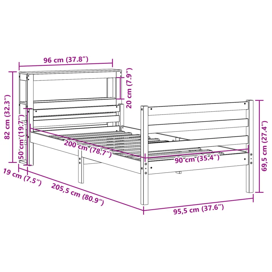 Cadre de lit avec tête de lit sans matelas 90x200 cm - 11