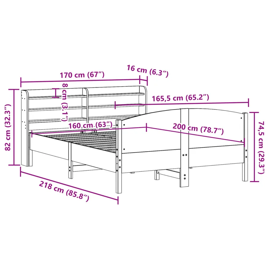 Cadre de lit sans matelas 160x200 cm bois massif de pin - 12