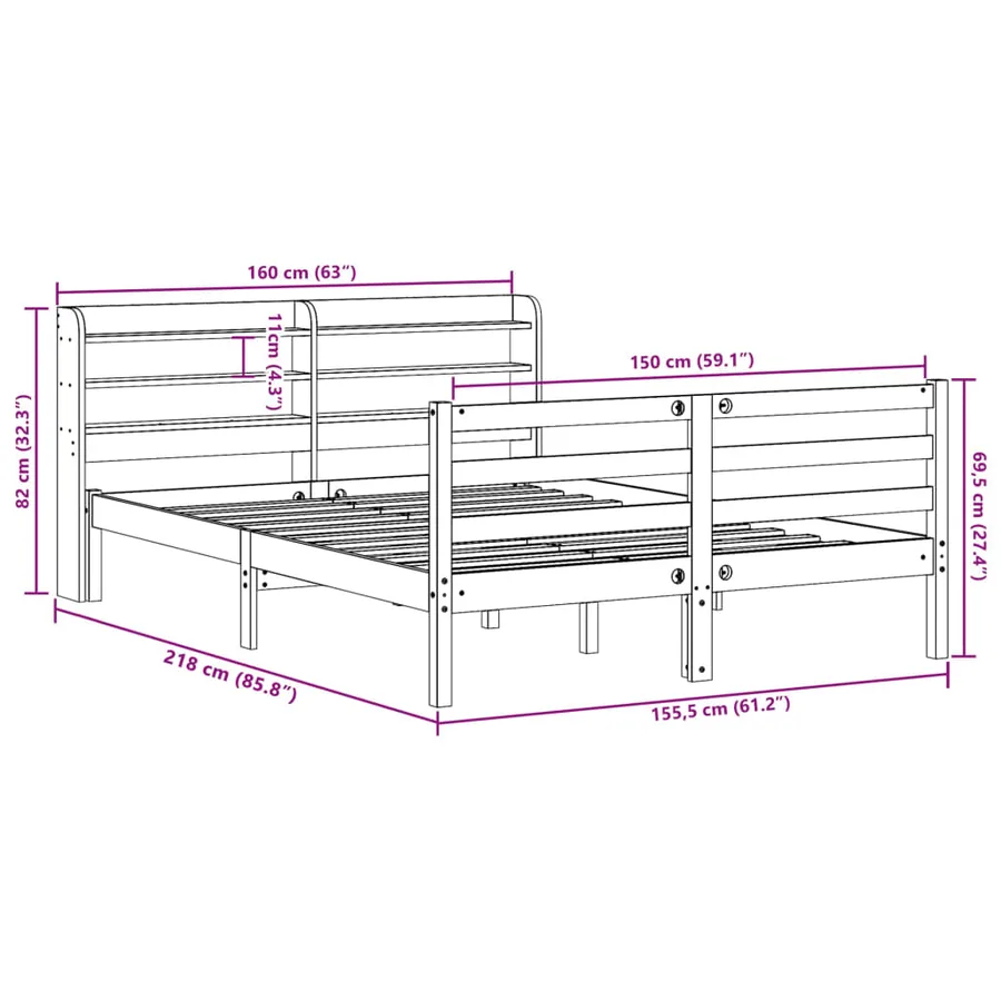Cadre de lit sans matelas cire marron 150x200cm bois pin massif - 12