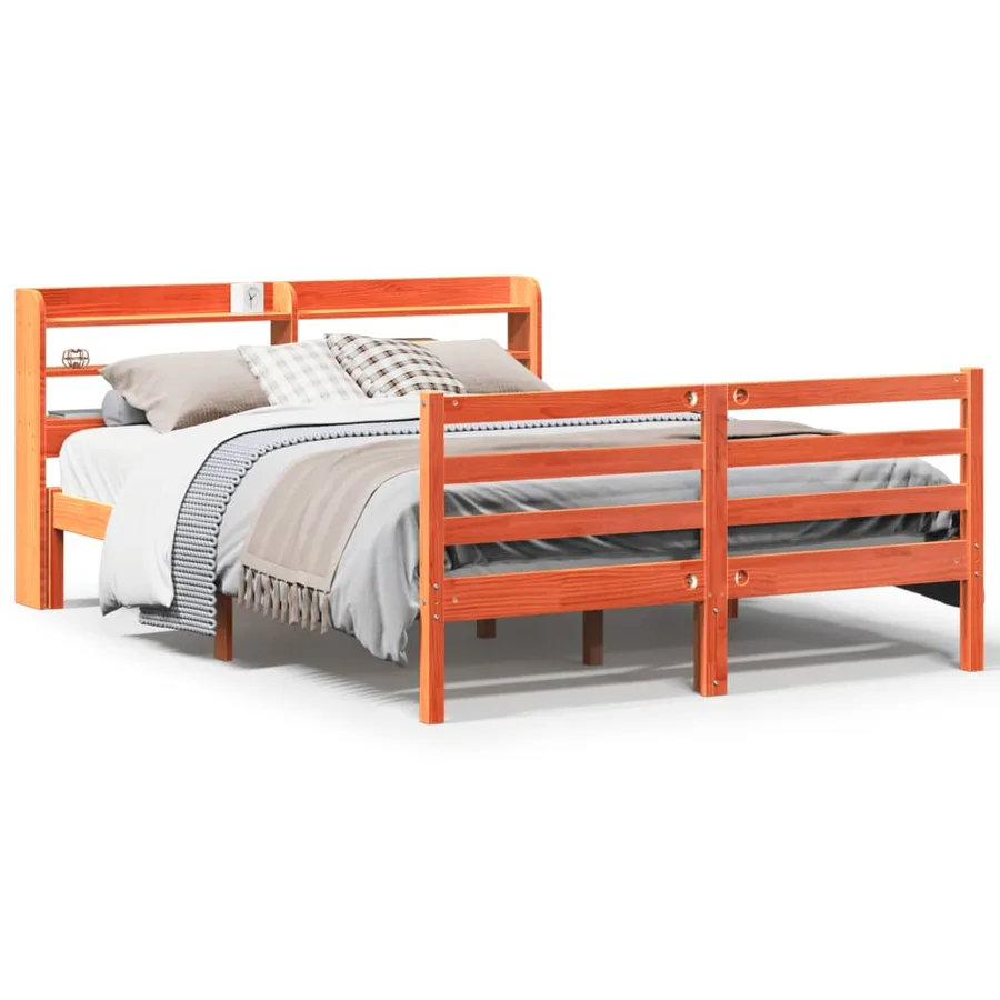 Cadre de lit sans matelas cire marron 150x200cm bois pin massif - 2
