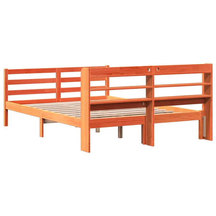 Cadre de lit sans matelas cire marron 150x200cm bois pin massif - 6