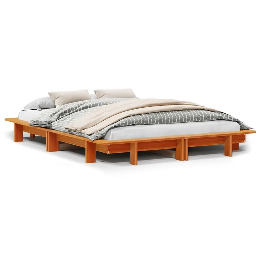 Cadre de lit sans matelas cire marron 135x190cm bois pin massif - 2