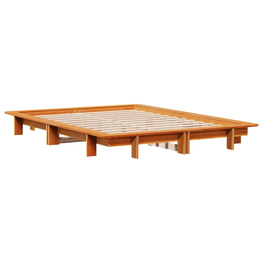 Cadre de lit sans matelas cire marron 135x190cm bois pin massif - 3