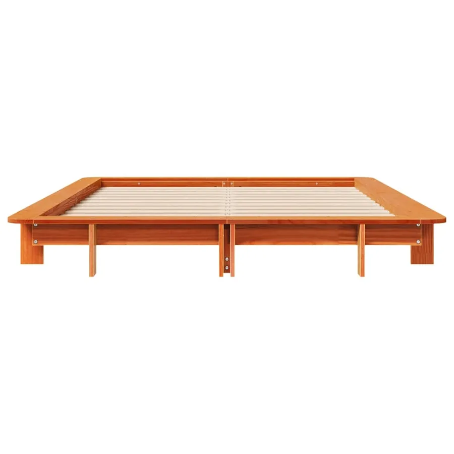 Cadre de lit sans matelas cire marron 135x190cm bois pin massif - 4