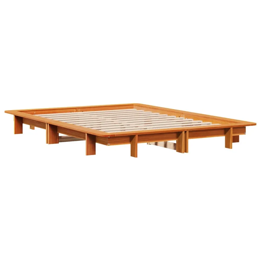 Cadre de lit sans matelas cire marron 135x190cm bois pin massif - 6