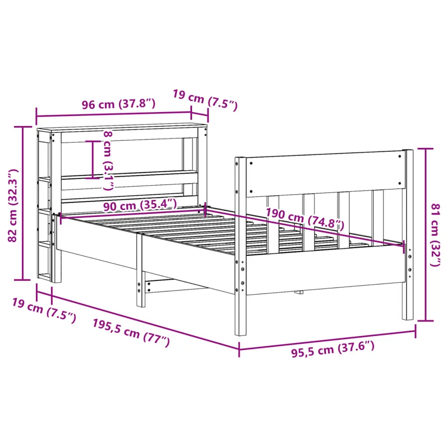 Cadre de lit sans matelas 90x190 cm bois de pin massif - 12
