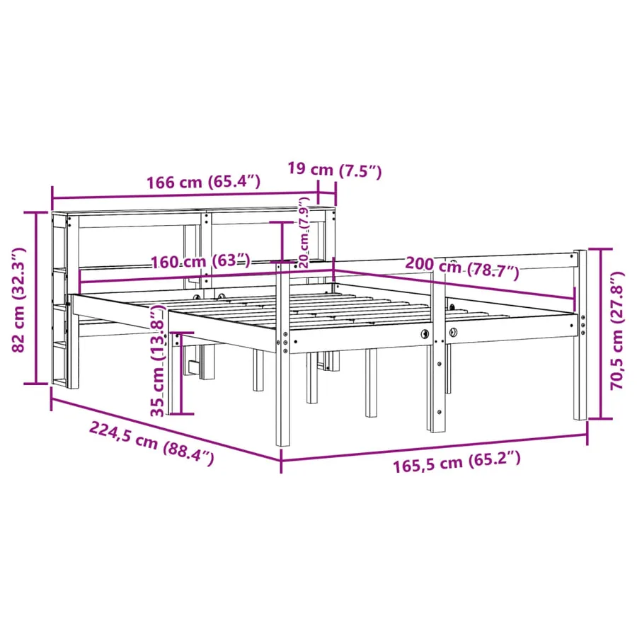 Cadre de lit et tête de lit sans matelas cire marron 160x200 cm - 12