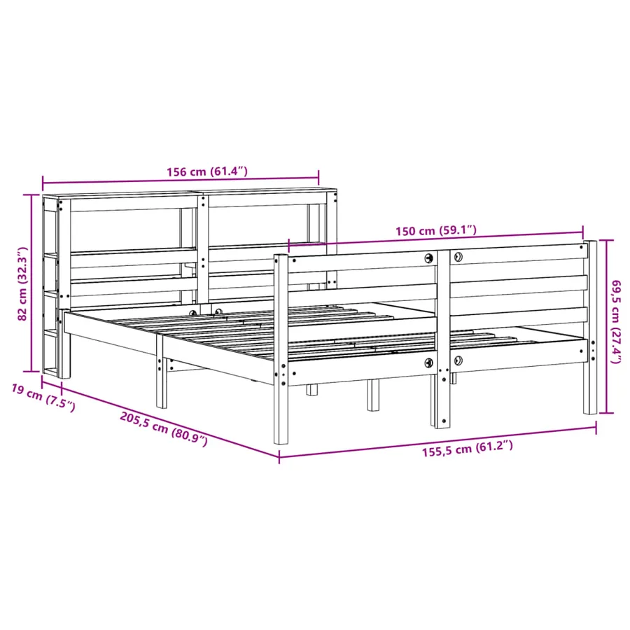 Cadre de lit sans matelas cire marron 150x200cm bois pin massif - 12