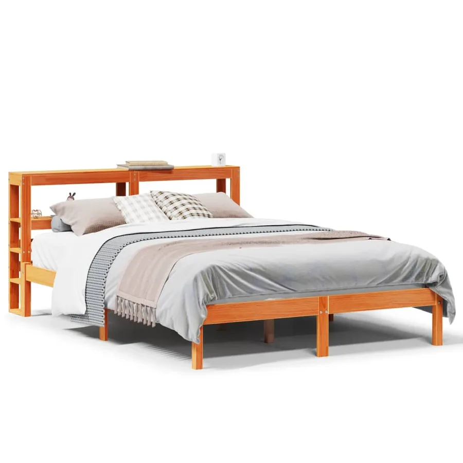 Cadre de lit et tête de lit sans matelas cire marron 150x200 cm - 2