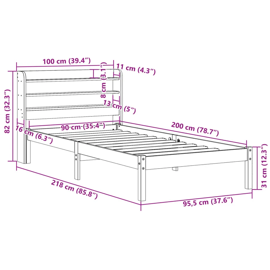 Cadre de lit sans matelas blanc 90x200 cm bois de pin massif - 12