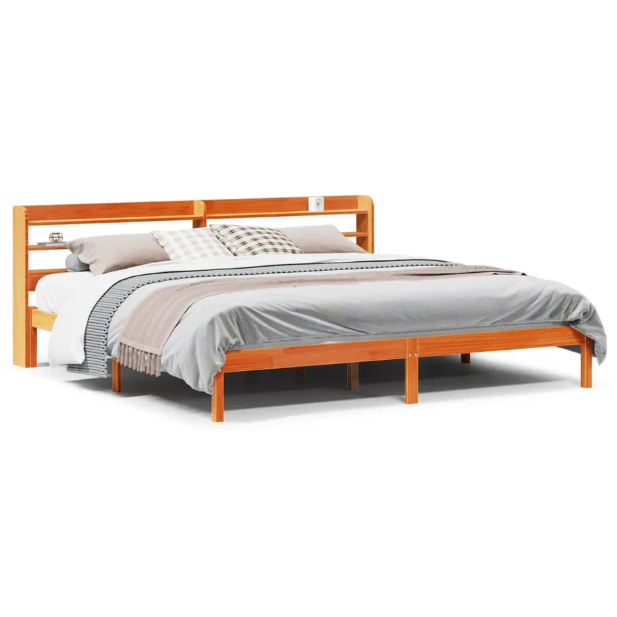 Cadre de lit et tête de lit sans matelas cire marron 180x200 cm - 2