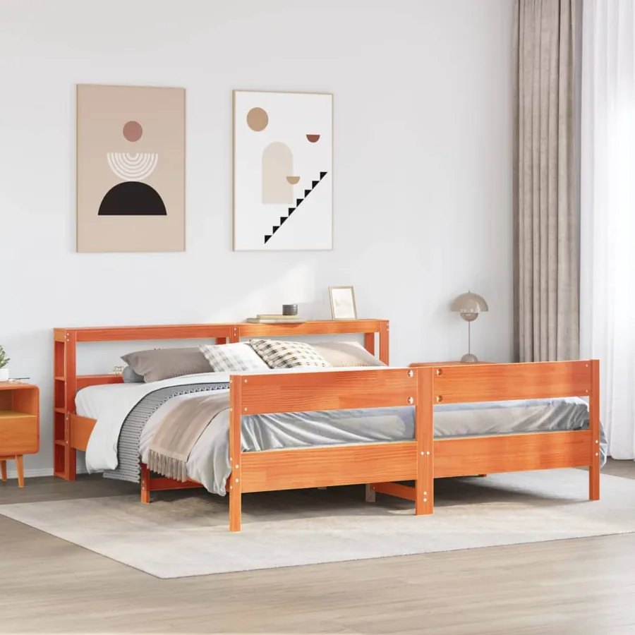 Cadre de lit sans matelas cire marron 200x200cm bois pin massif