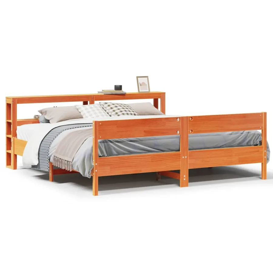 Cadre de lit sans matelas cire marron 200x200cm bois pin massif - 2