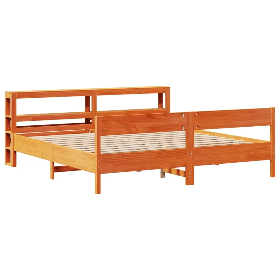 Cadre de lit sans matelas cire marron 200x200cm bois pin massif - 3