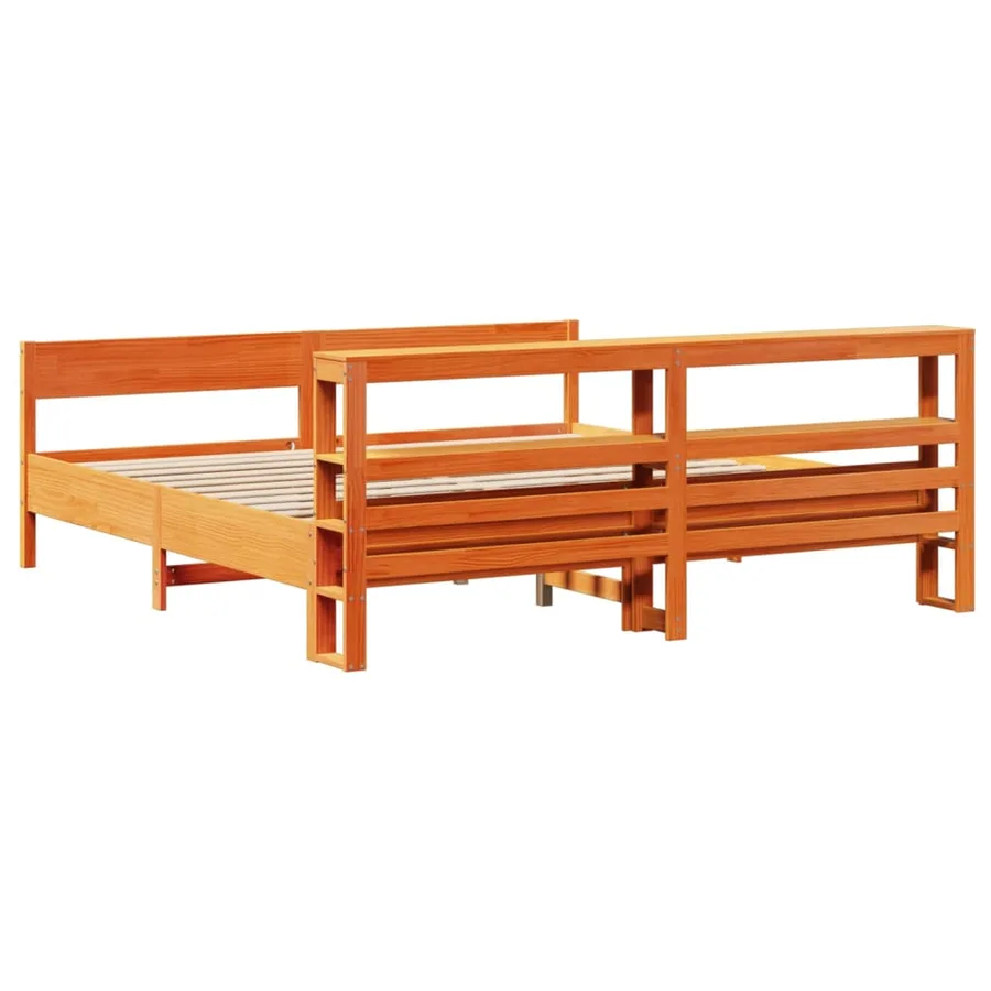 Cadre de lit sans matelas cire marron 200x200cm bois pin massif - 6