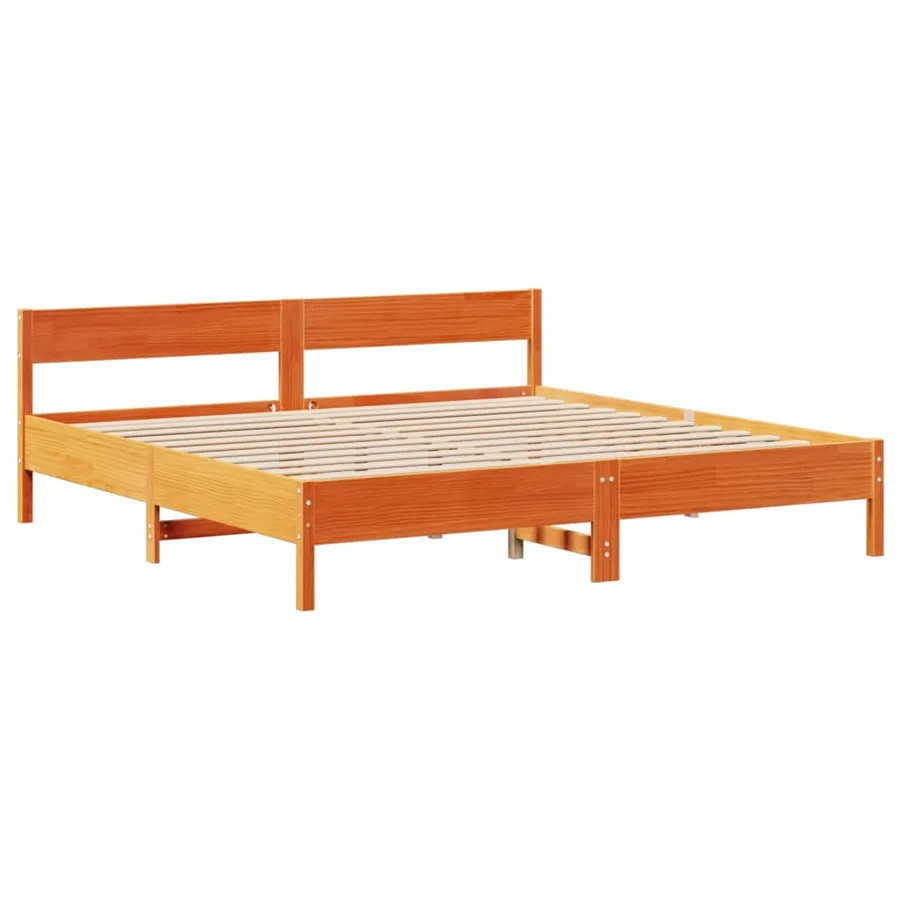 Cadre de lit sans matelas cire marron 200x200cm bois pin massif - 7